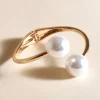 Adorne - Double Pearl Hinged Bangle  Gold/Cream 1545
