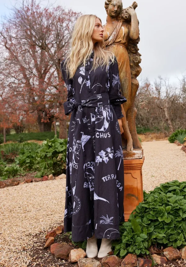 Binny - BACCHUS Printed cotton linen maxi dress with tie - The Elements