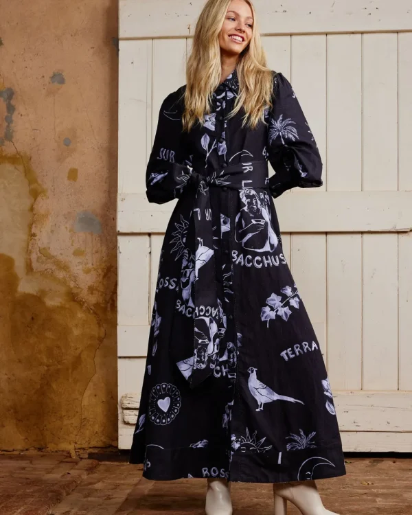 Binny - BACCHUS Printed cotton linen maxi dress with tie - The Elements