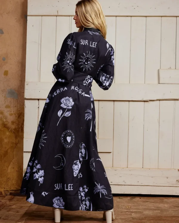 Binny - BACCHUS Printed cotton linen maxi dress with tie - The Elements