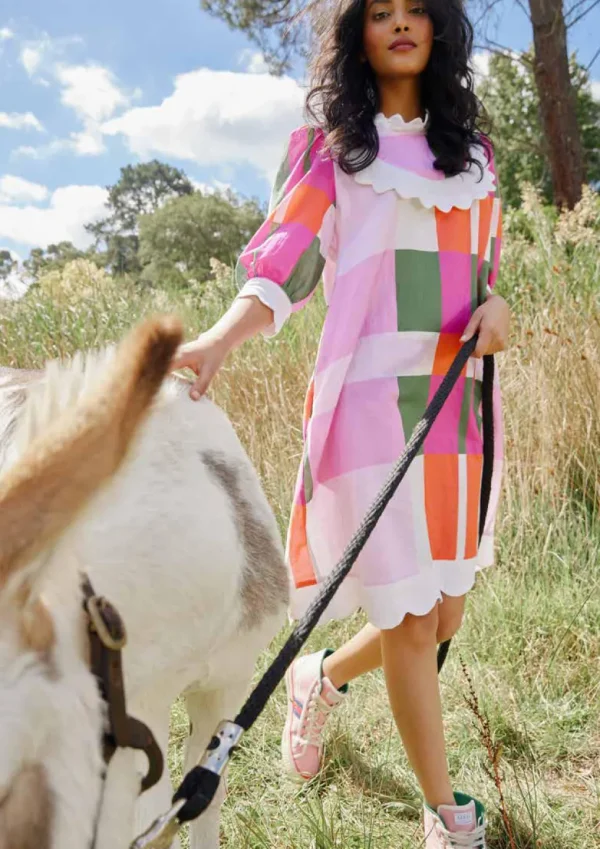 Binny - LADY WHISTLEDOWN - Frill Midi Dress - Pink Check