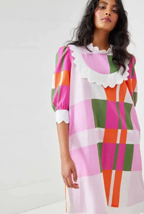 Binny - LADY WHISTLEDOWN - Frill Midi Dress - Pink Check