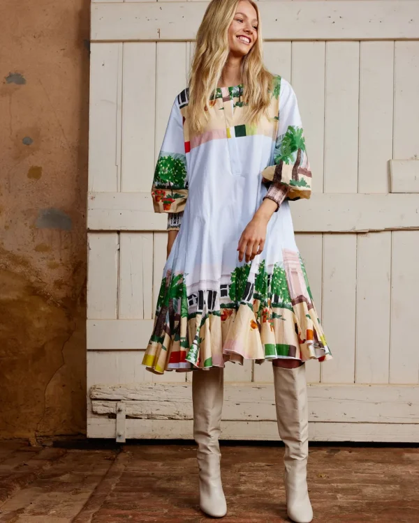 Binny - SEPPELTSFIELD ROAD Handpainted printed cotton poplin midi dress with Belt - The Valley