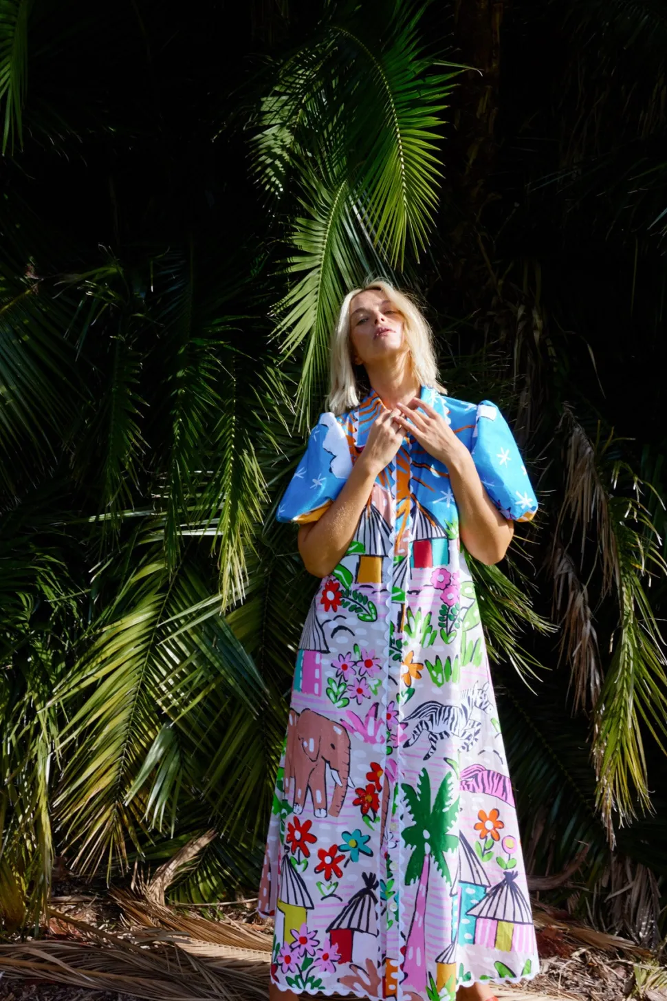 binny__the_gods_must_be_c_0.webp Binny - THE GODS MUST BE CRAZY - Waxcloth - Cotton Poplin Maxi Dress