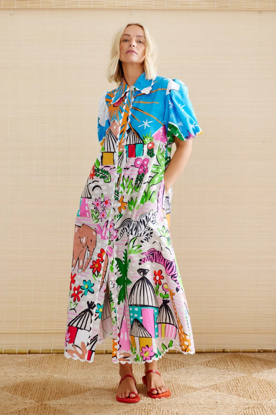 binny__the_gods_must_be_c_1.webp Binny - THE GODS MUST BE CRAZY - Waxcloth - Cotton Poplin Maxi Dress