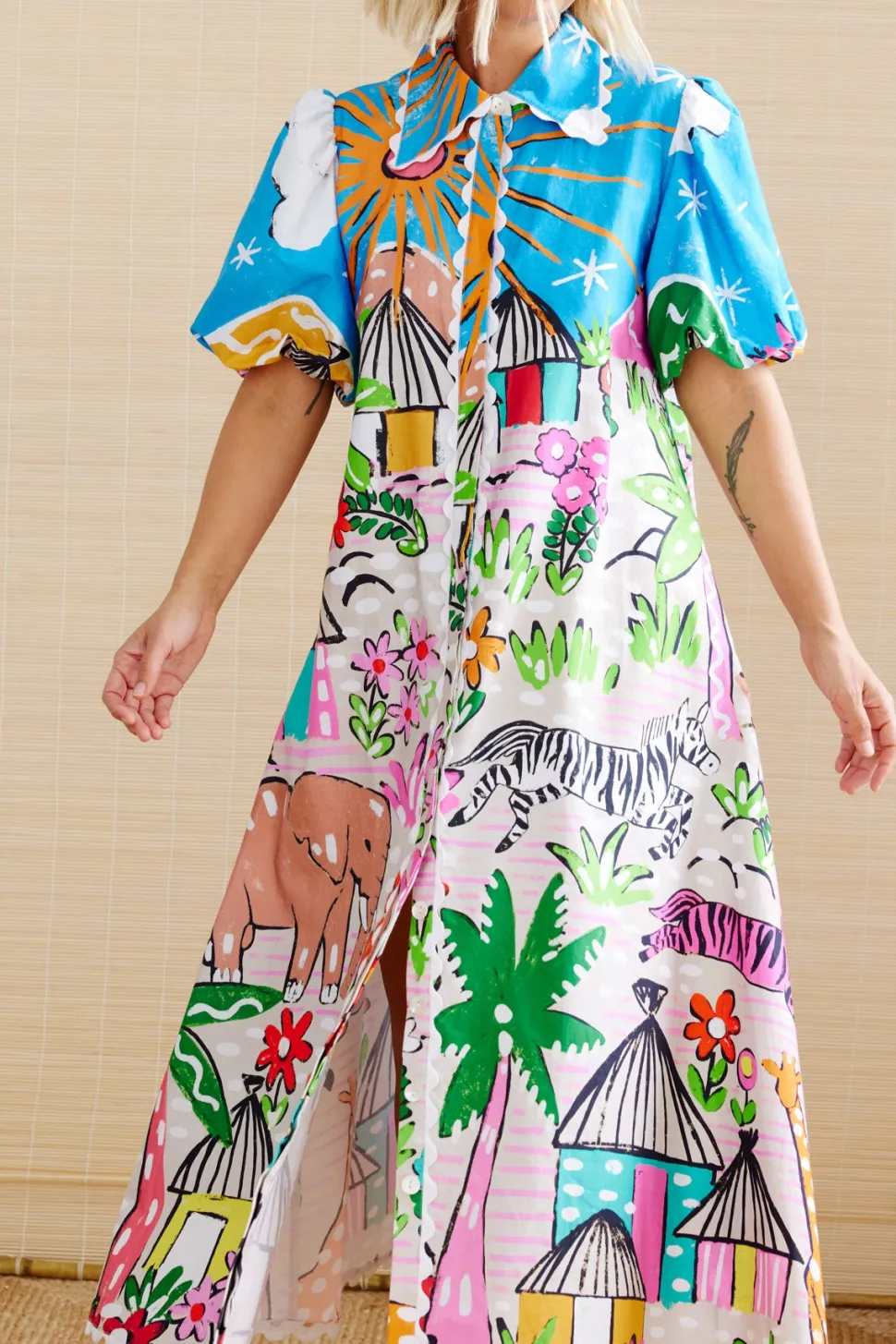 binny__the_gods_must_be_c_6.webp Binny - THE GODS MUST BE CRAZY - Waxcloth - Cotton Poplin Maxi Dress