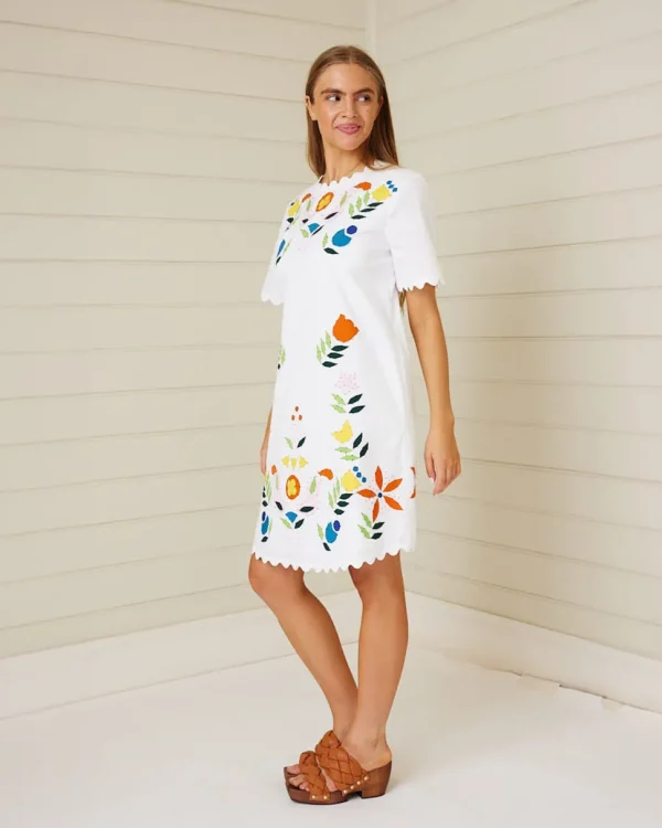 Binny - THE QUILTING SOCIETY Cotton poplin mini shift dress with applique jumbo ric rac trim detail.