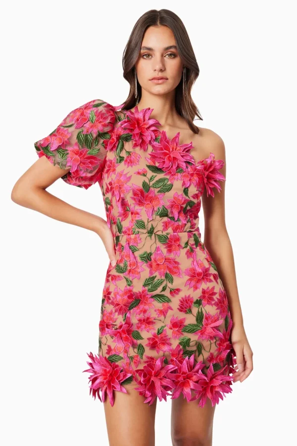 Elliat - Valentina One Shoulder Dress - Pink Multi