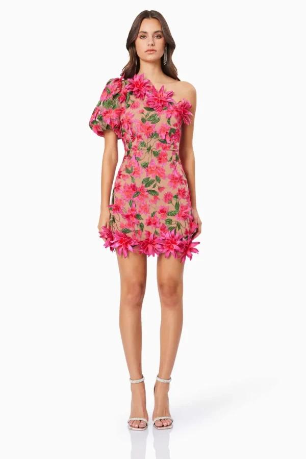 Elliat - Valentina One Shoulder Dress - Pink Multi