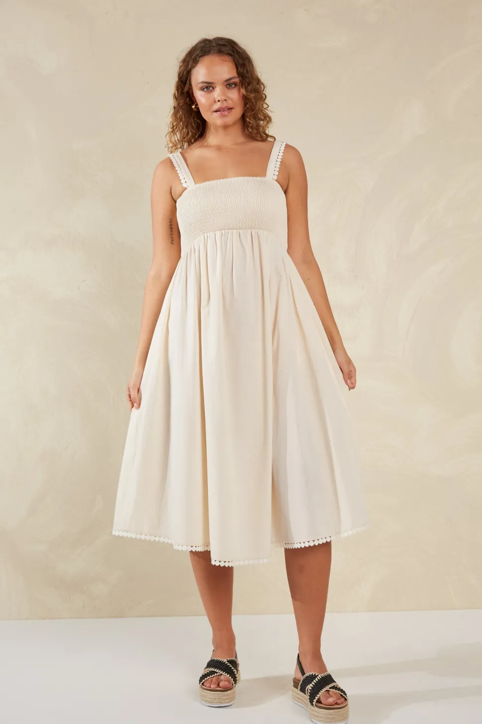 haven__adelfia_shirred_dr_2.webp Haven - Adelfia Shirred Dress - Cannoli