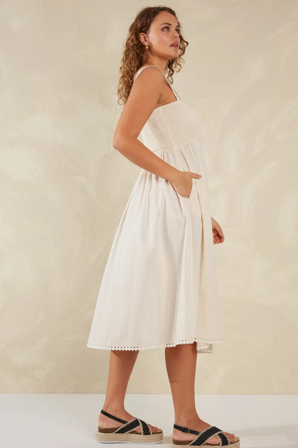 haven__adelfia_shirred_dr_4.webp Haven - Adelfia Shirred Dress - Cannoli