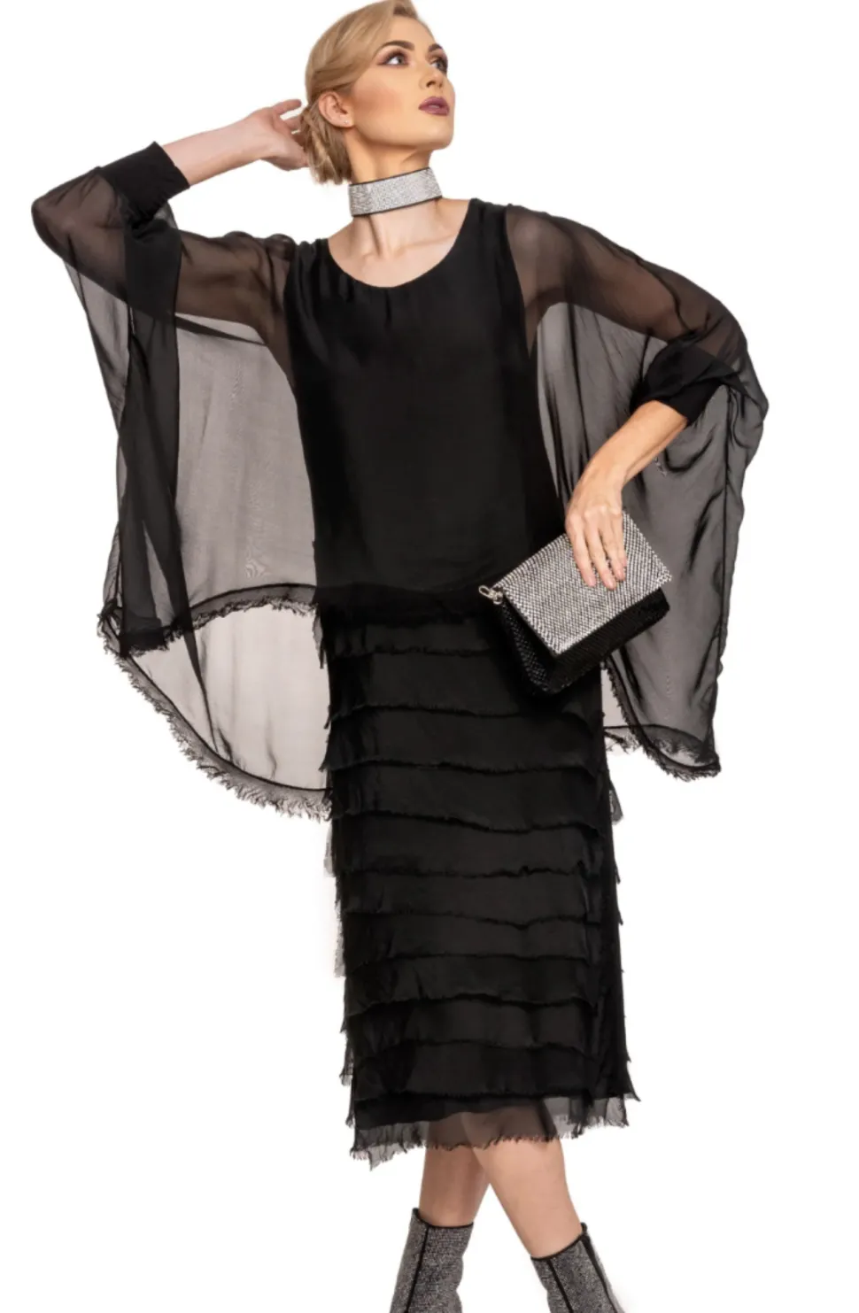 imagine__black_onyx_candi_0.webp Imagine - Black Onyx Candie Dress Silk Ruffle Layers 10IM3862