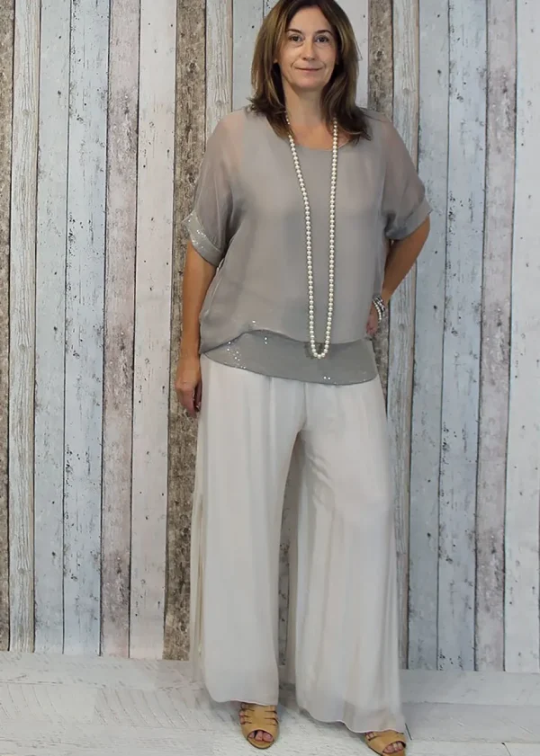 Imagine - Mocha Mimi Top Silk w Sequins 10IM2161M