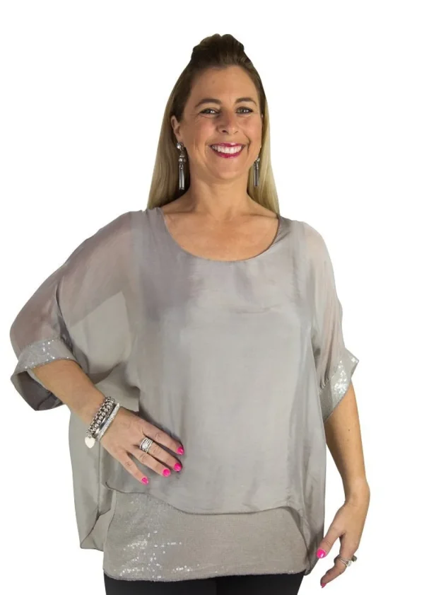 Imagine - Mocha Mimi Top Silk w Sequins 10IM2161M