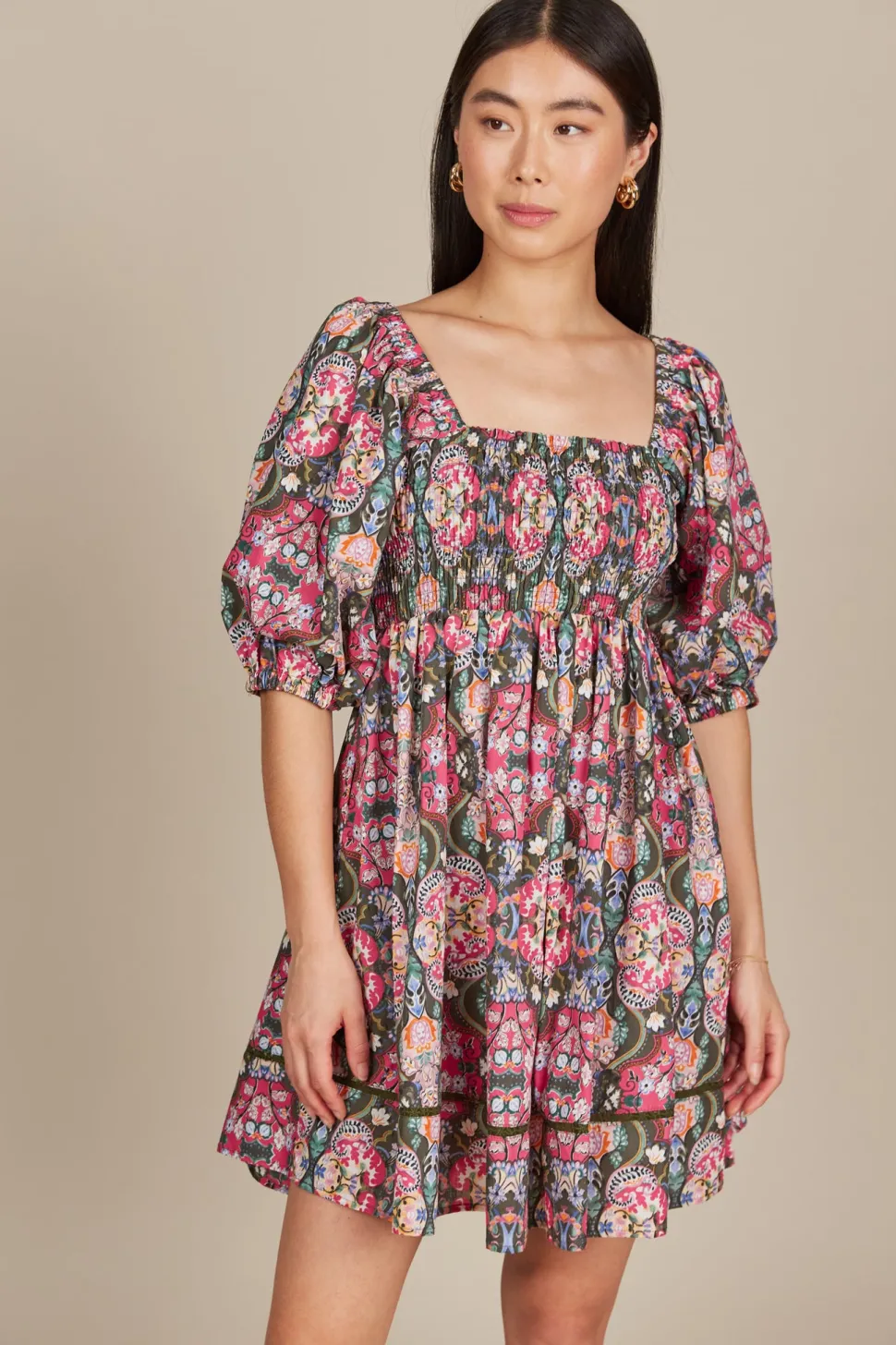 isle_of_mine__remi_mini_d_2-1.webp Isle of Mine - Remi Mini Dress - Olive Fleuron