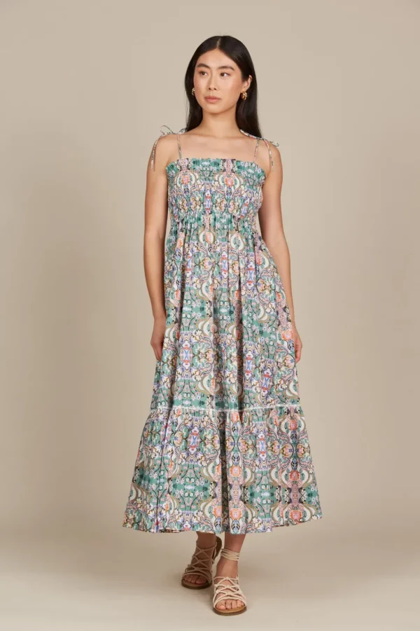 Isle of Mine - Remi Shirred Maxi Dress - Lotus Fleuron LAST ONE SIZE XS