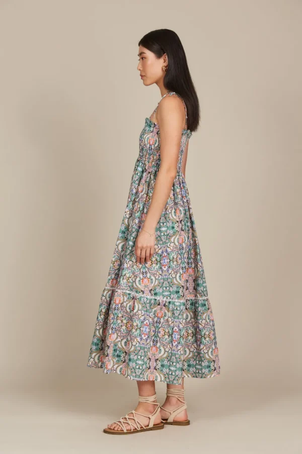 Isle of Mine - Remi Shirred Maxi Dress - Lotus Fleuron LAST ONE SIZE XS