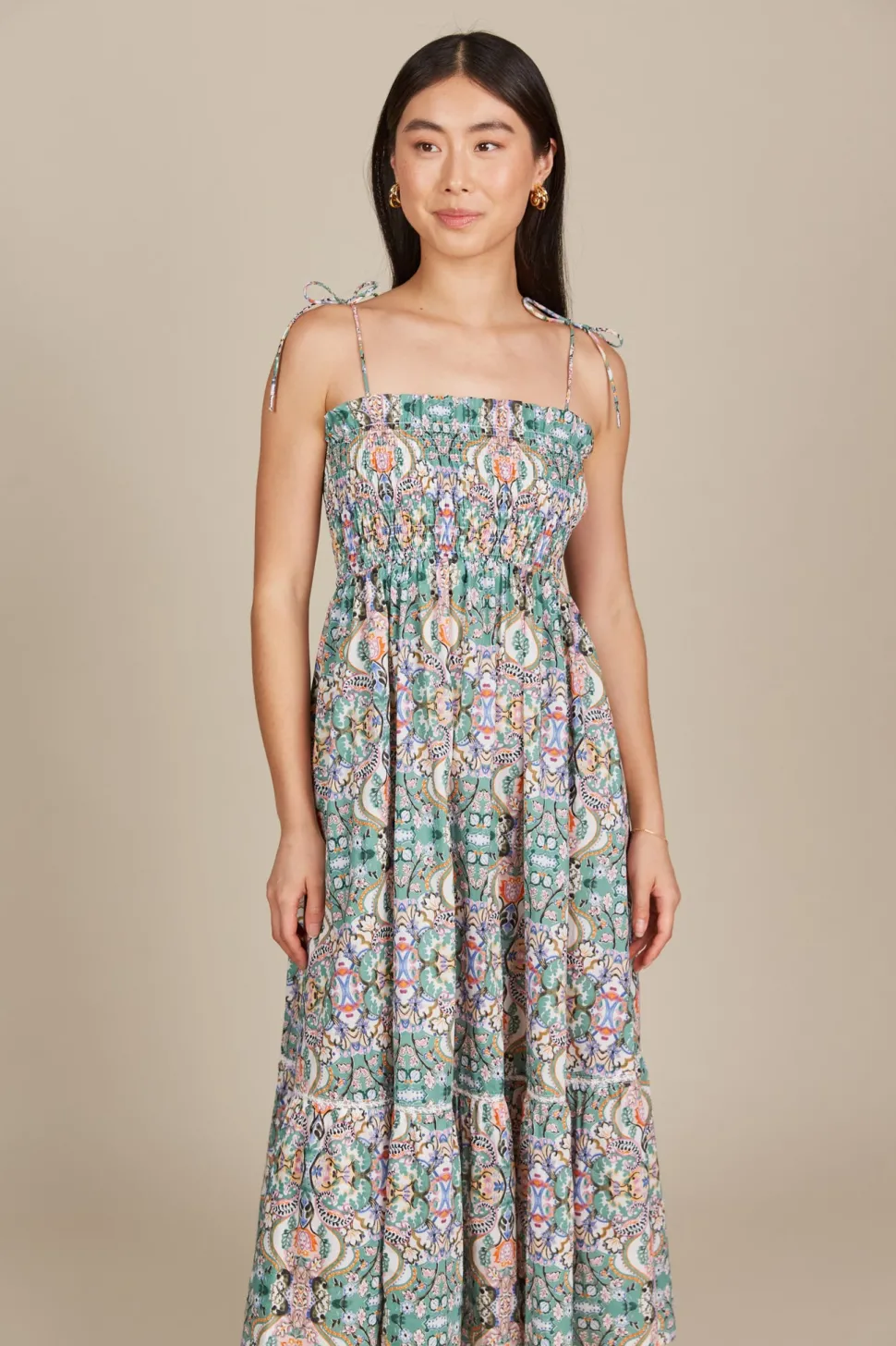 isle_of_mine__remi_shirre_3-2.webp Isle of Mine - Remi Shirred Maxi Dress - Lotus Fleuron LAST ONE SIZE XS