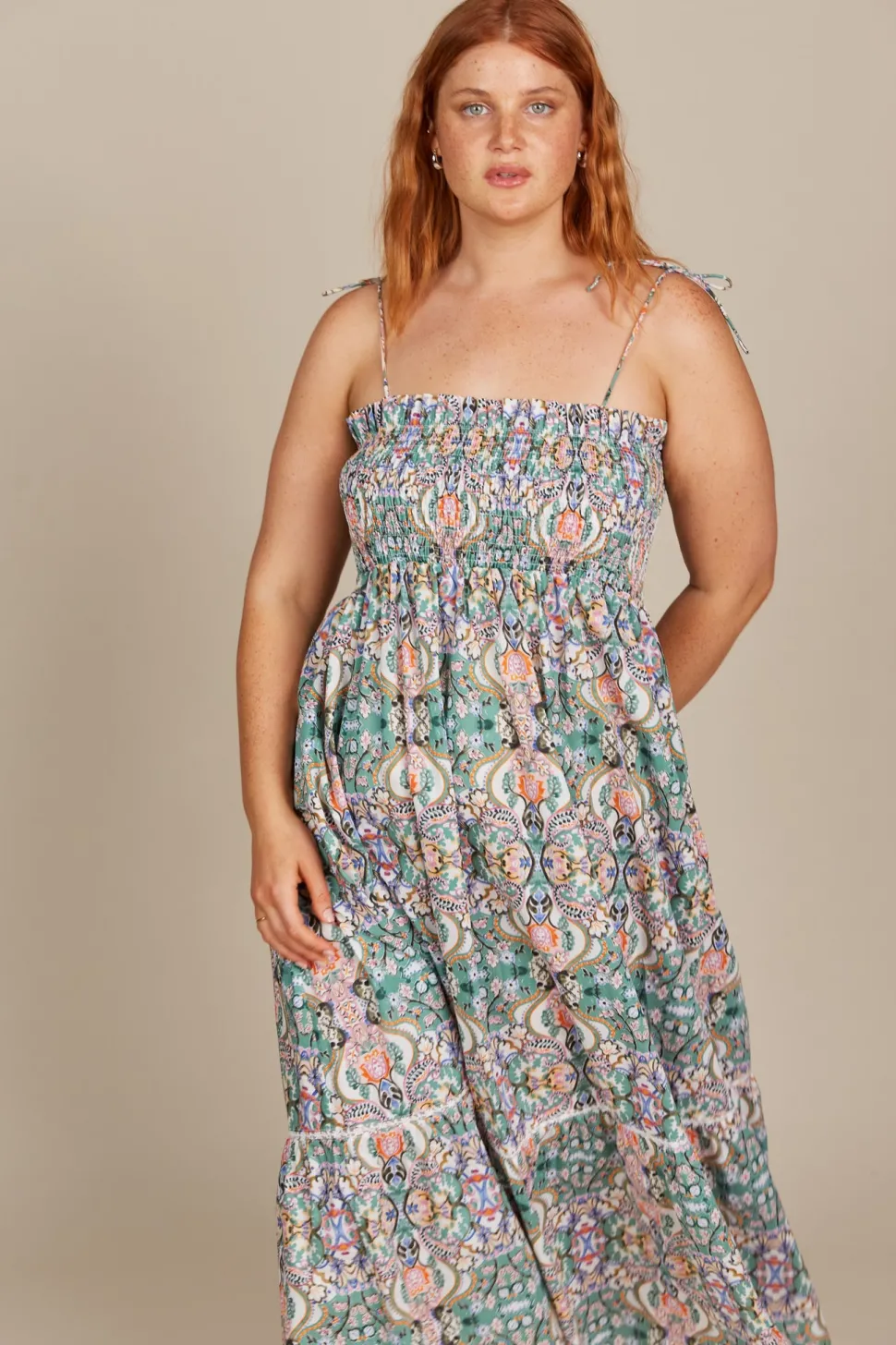 isle_of_mine__remi_shirre_4-2.webp Isle of Mine - Remi Shirred Maxi Dress - Lotus Fleuron LAST ONE SIZE XS