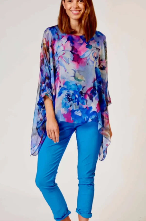 La Strada - Blue Pink Floral Kaftan Top LAT24-8711-146