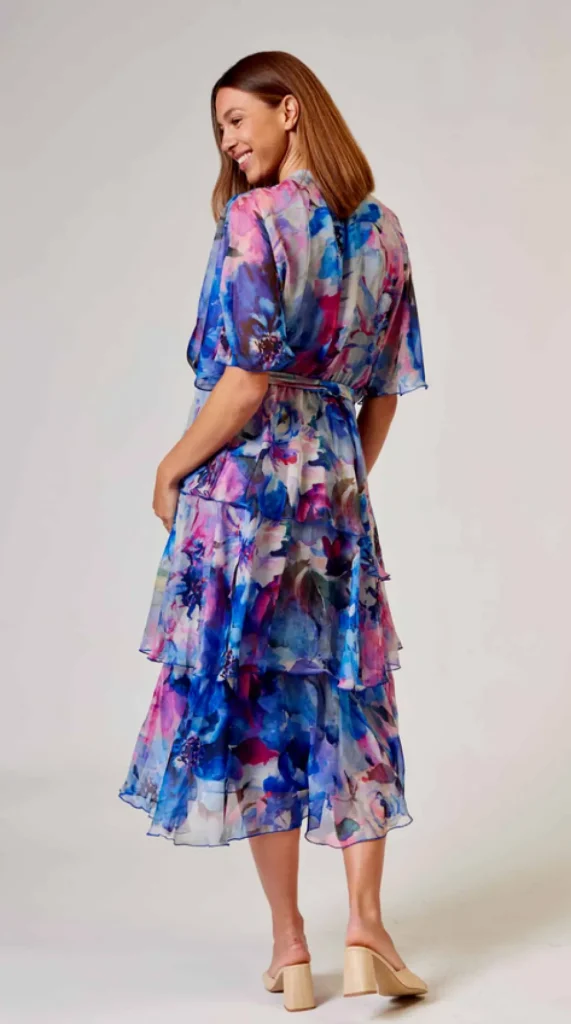 La Strada - Blue Pink Floral Cross Over Dress LAD24-8901-146