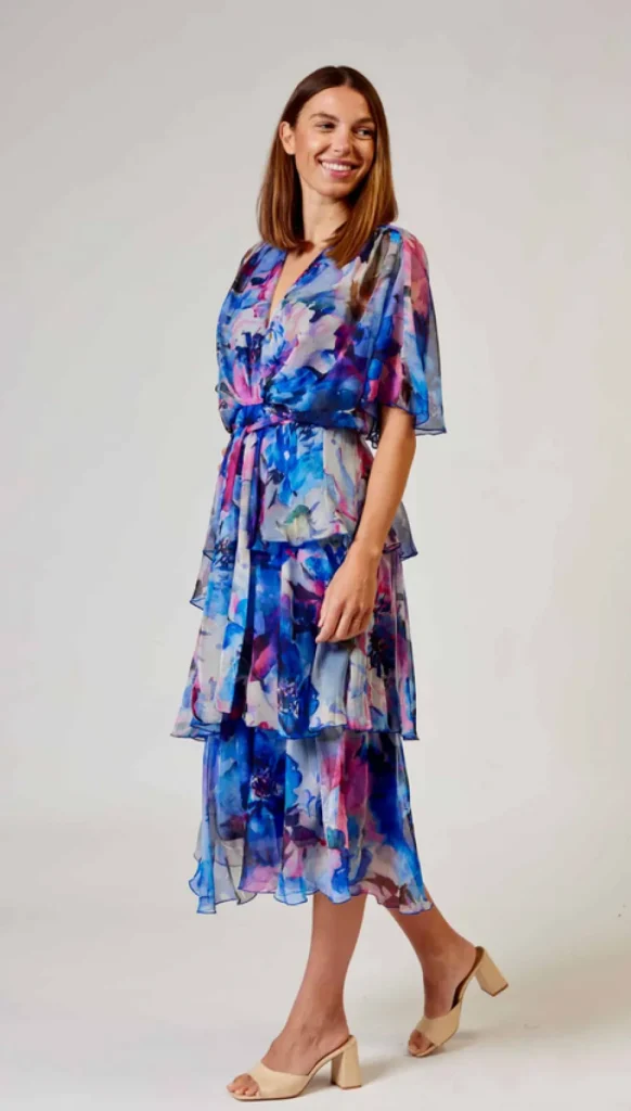 La Strada - Blue Pink Floral Cross Over Dress LAD24-8901-146