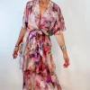 La Strada - Dusty Pink Floral Silk Layer Ruffle Dress LSD21-901-121