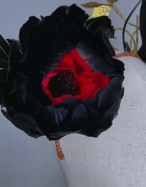 Melanie Ferrero - Black Large Flowers with Red Centre