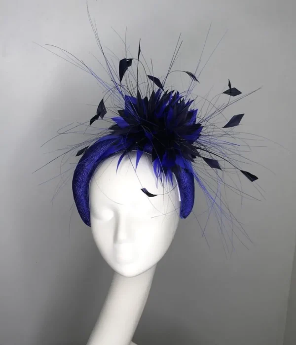 Melanie Ferrero - Electric Blue Headband with Blue Flower Black Feather