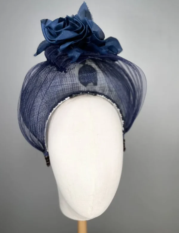 Melanie Ferrero - Navy Sinamay Halo with Silk Flowers