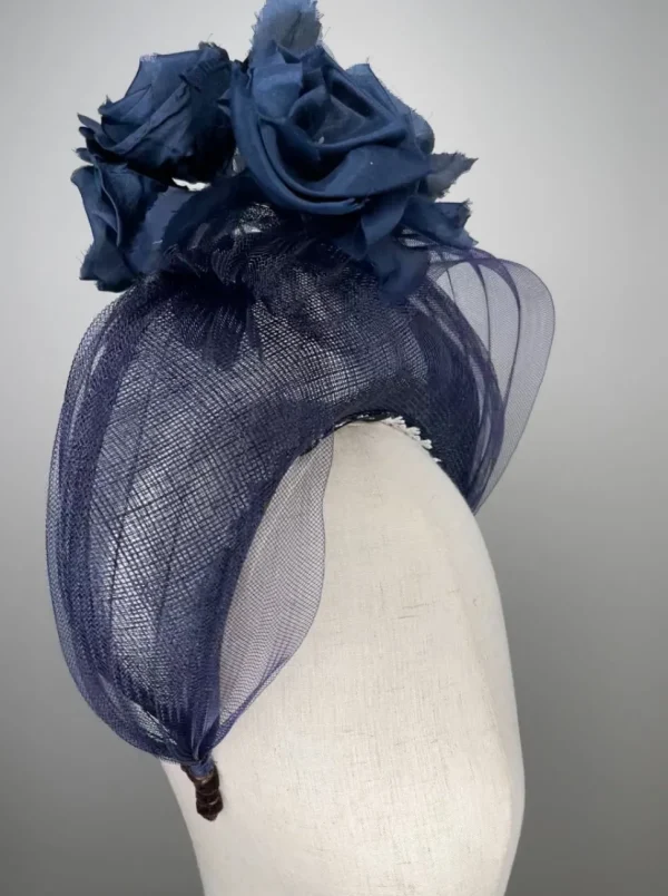 Melanie Ferrero - Navy Sinamay Halo with Silk Flowers