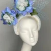 Melanie Ferrero - White Headband with Blue Feather Flowers