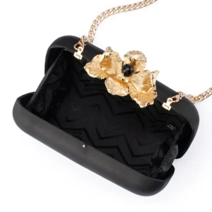 Olga Berg - BLACK ADELE Orchid Lock Clutch - OB6505