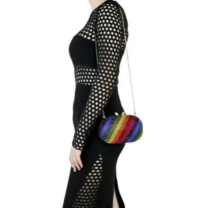 Olga Berg - Rainbow POT OF GOLD Hotfix Oval Clutch Bag - OB7455