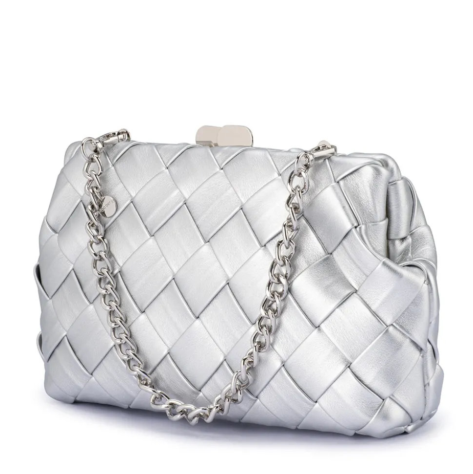 olga_berg__silver_quinn_w_1.webp Olga Berg - Silver QUINN Woven Clutch - OB2122