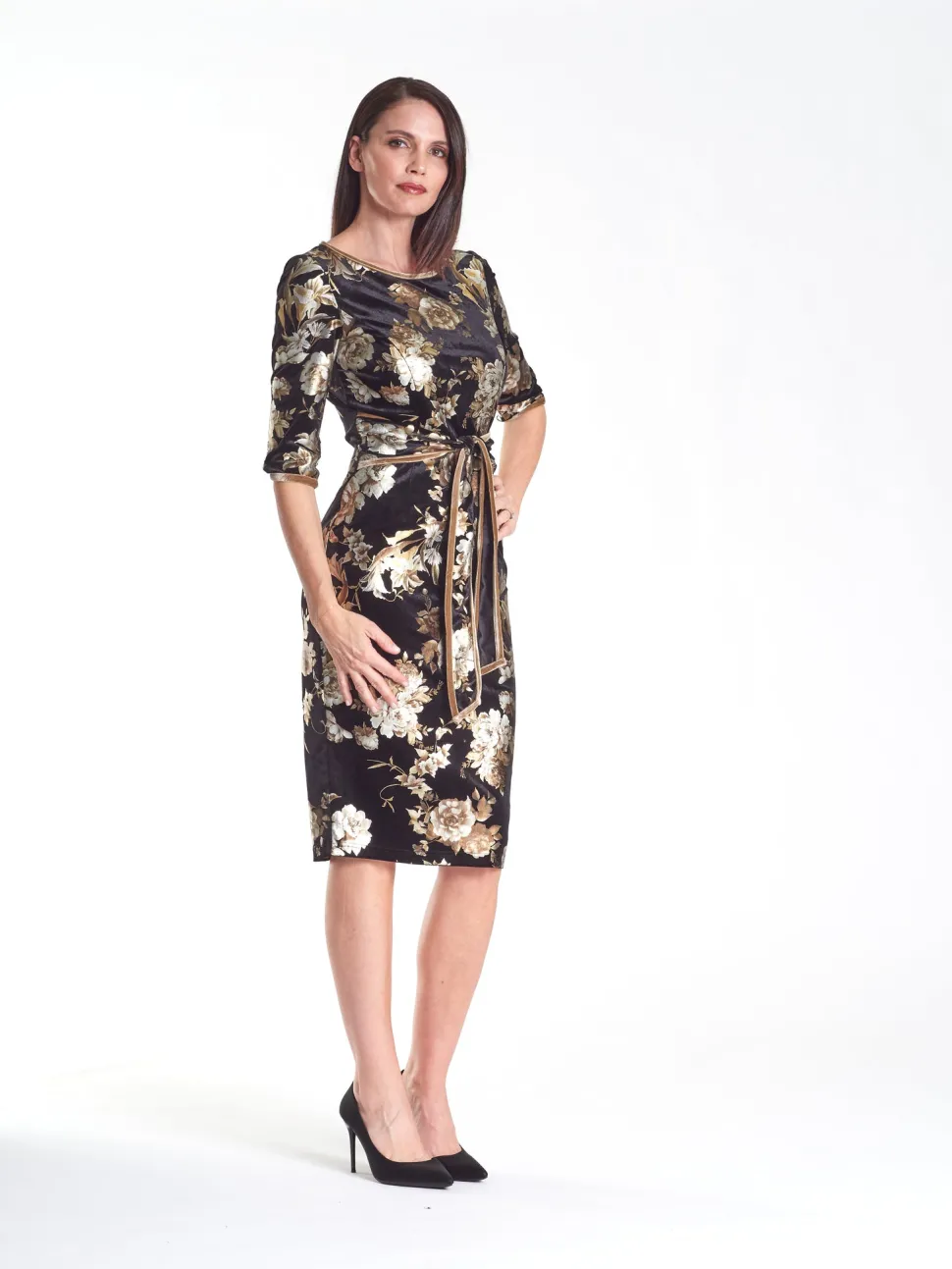 pink_ruby__velvet_tie_dre_2.webp Pink Ruby - Velvet Tie Dress - Flower Print FINAL SALE