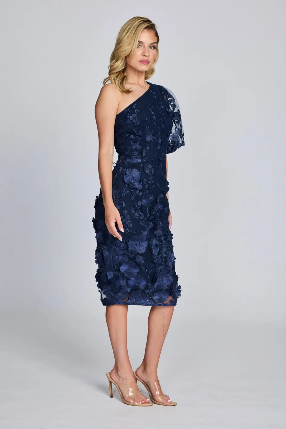 romance__blake_one_sleeve_0.webp Romance - Blake One Sleeve Dress - Navy Flower