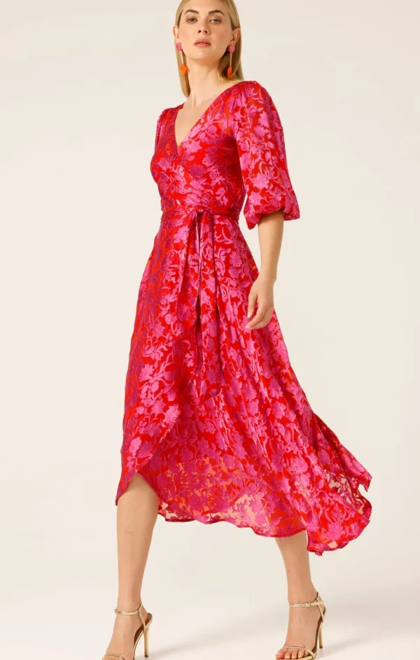 Sacha Drake - Lily Fire Wrap Dress - Pink Red Floral