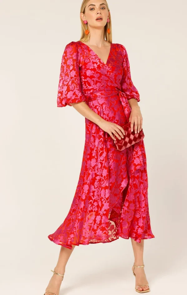 Sacha Drake - Lily Fire Wrap Dress - Pink Red Floral