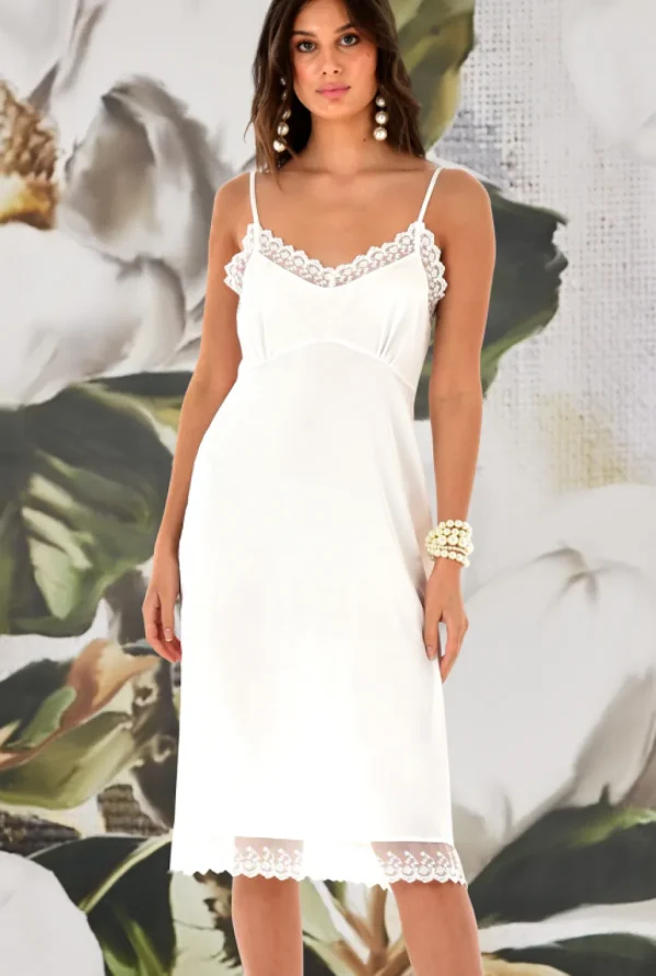 Trelise Cooper - Boudoir Baby Slip - Ivory Slinky Strech Satin Lace Trim